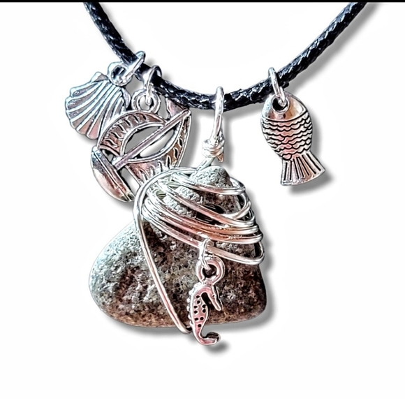 Coastal Stone Necklace With Charms - Picture 1 of 8